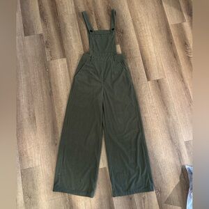 Cider Olive Green Ribbed Wide-Leg Jumpsuit Overalls
